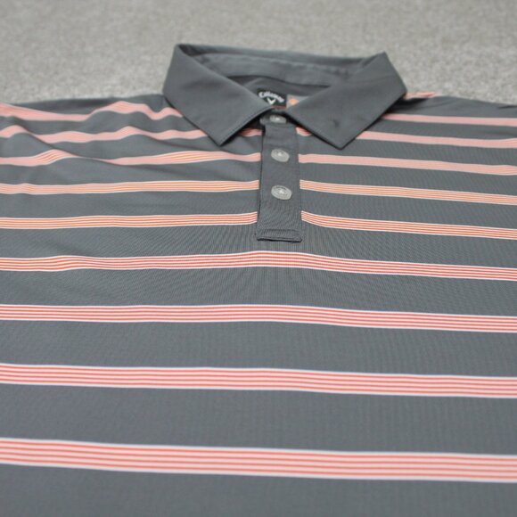 Callaway Polo Shirt Mens 2XL XXL Gray/Orange Striped Opti-Dri S/S Stretch Golf - Picture 4 of 12
